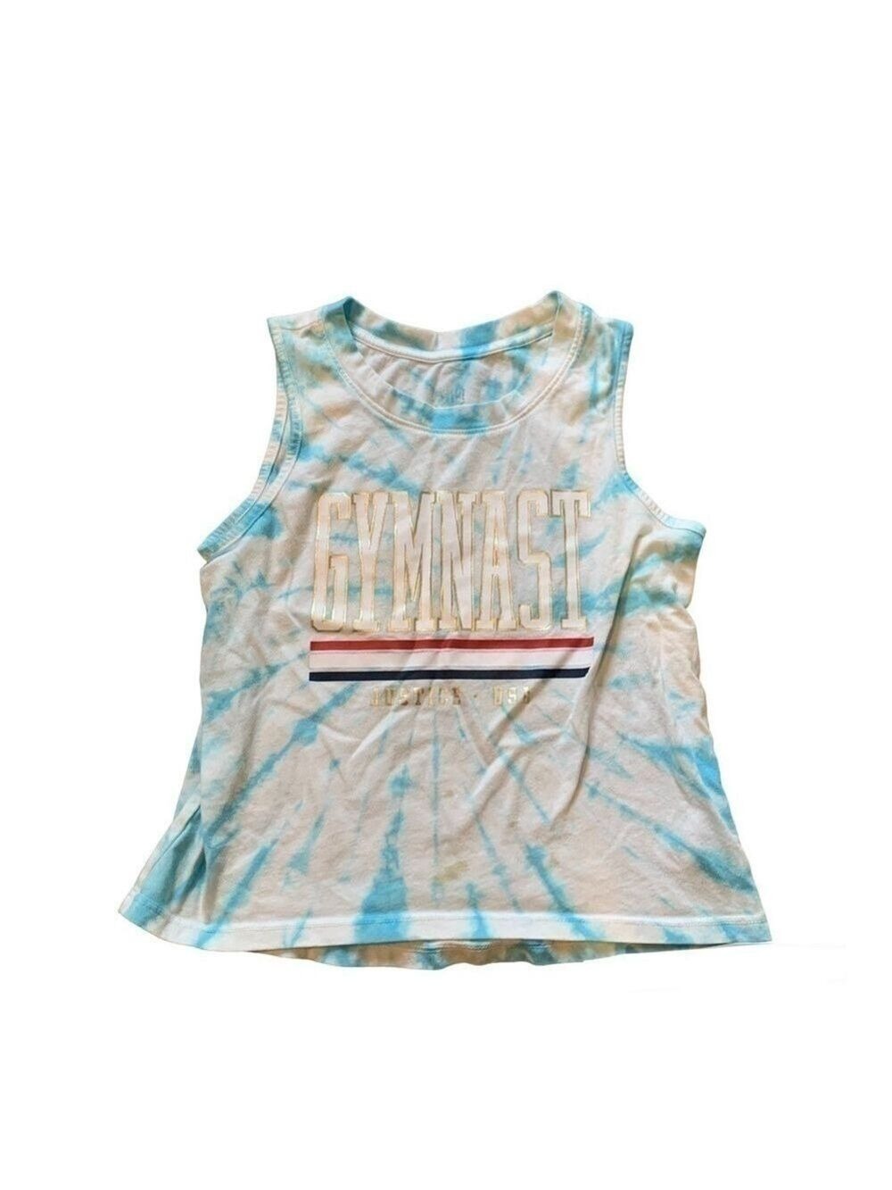 JUSTICE Blue & White Tie Dye Gymnast Sleeveless Top size 8